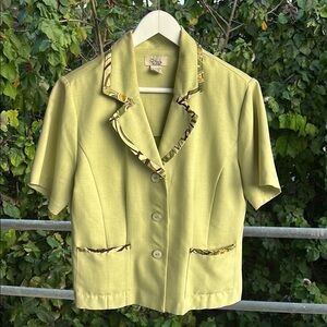 VINTAGE VOIR COLLECTION Women's Green Short Sleeve Blazer W Pockets Size L